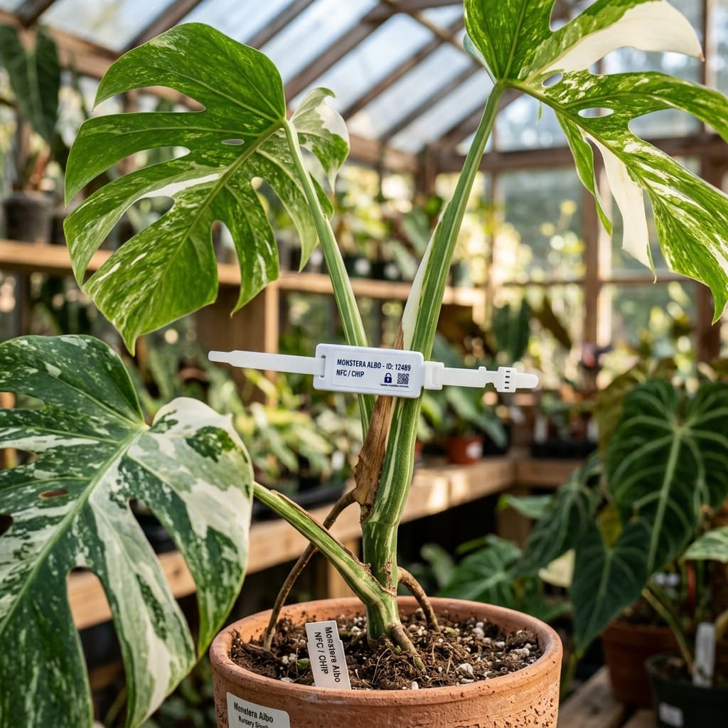 Monstera Deliciosa Albo with CultivarID NFC Tag